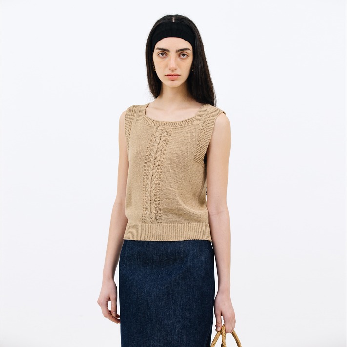 cable sleeveless knit_beige